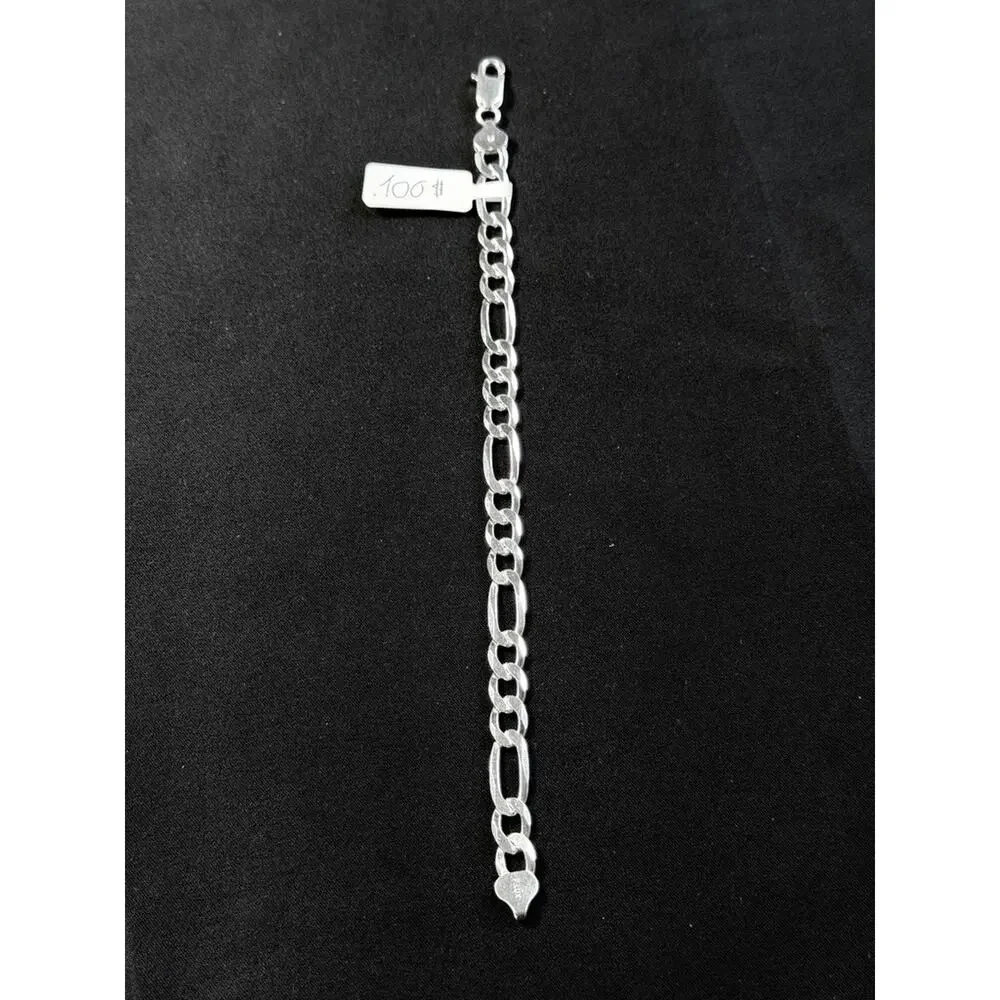 P.Lux Italian Sterling Silver Figaro Link Chain Bracelet 925 Italy 8 Inch 8mm